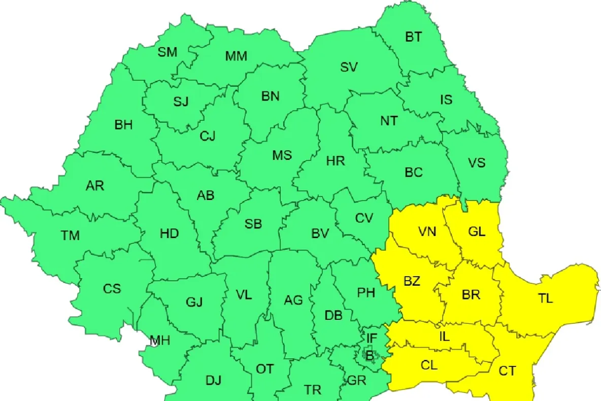 Cod galben de vânt în Dobrogea. Ploi în mai multe regiuni din România