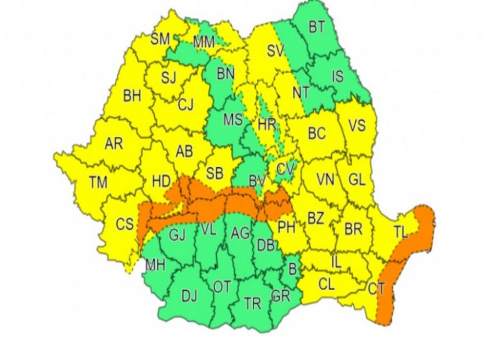 Cod Galben de viscol în estul Munteniei, sudul Moldovei și vestul țării