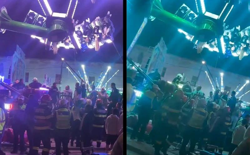 Panică la înălțime în Caransebeș: 14 tineri, blocați cu capul în jos într-un carusel defect